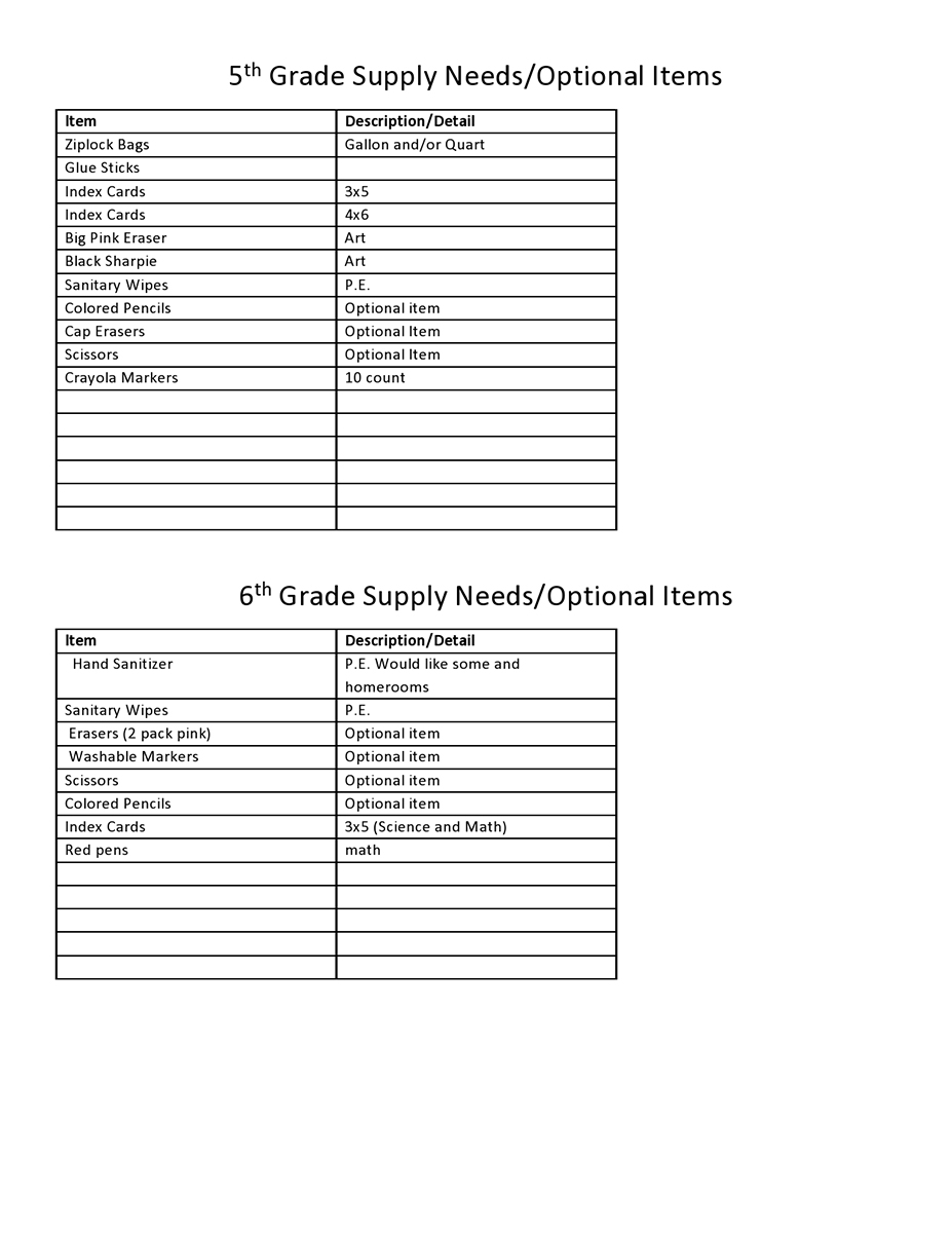 Below are supply list for the 20/21 - Mackey Elementary